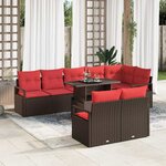 vidaXL Ensemble de canapé de jardin 9 Pièces Marron et rouge polyrotin