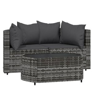 vidaXL Salon de jardin 3 Pièces avec coussins Gris Résine tressée