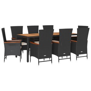 vidaXL Ensemble à manger de jardin 9Pièces coussins noir résine tressée