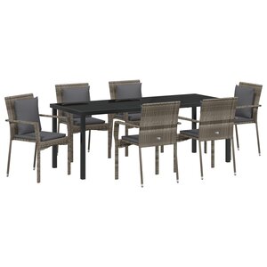 vidaXL Ensemble de Salle à Manger de Jardin 7 Pièces avec Coussins Gris Poly Rattan