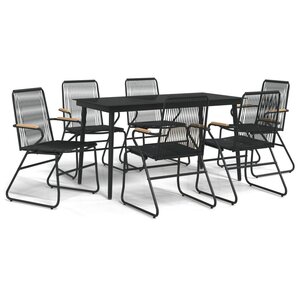 vidaXL Ensemble à manger de jardin 7 Pièces Noir Rotin PVC