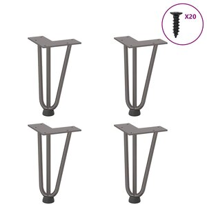 vidaXL Pieds en épingle à cheveux pour table basse 4 pièces Acier naturel 20 cm Acier massif