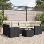 vidaXL Salon de jardin 7 Pièces avec coussins noir résine tressée