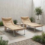 vidaXL Transat pliant avec coussin 2 Pièces Beige