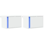 vidaXL Tables de chevet murales avec lumières LED 2 Pièces blanc