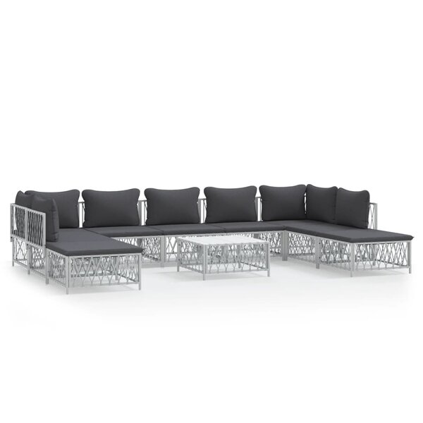 vidaXL Salon de jardin avec coussins 10 Pièces blanc acier