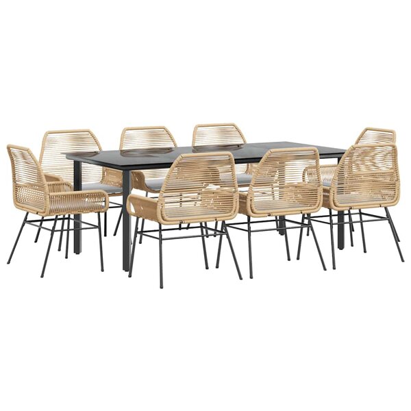 vidaXL Ensemble à manger jardin coussins 9Pièces marron poly rotin verre