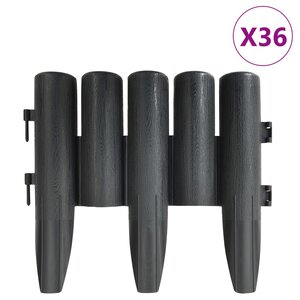vidaXL Bordures de pelouse 36 Pièces Anthracite 10 m PP