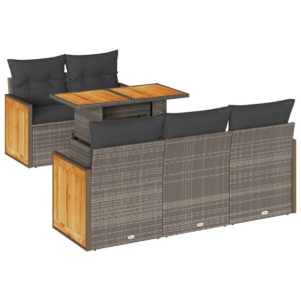 vidaXL Salon de jardin avec coussins 6 Pièces gris résine tressée acacia