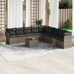 vidaXL Salon de jardin avec coussins 10 Pièces gris résine tressée