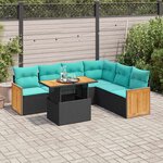 vidaXL Salon de jardin avec coussins 7 Pièces noir résine tressée acacia
