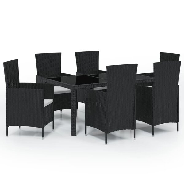vidaXL Salon de jardin 7 Pièces avec coussins résine tressée noir