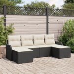 Ensemble de Canapé de Jardin 6 pièces avec Coussins Noir Rattan Poly