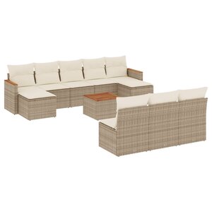 vidaXL Salon de jardin 11 Pièces avec coussins beige résine tressée