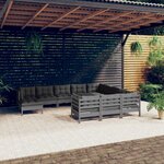 vidaXL Salon de jardin 11 Pièces avec coussins gris bois de pin