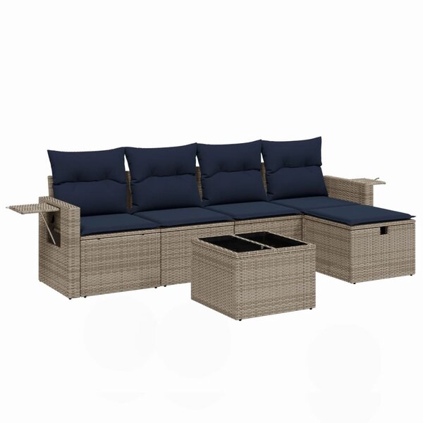 vidaXL Salon de jardin 6 Pièces avec coussins gris résine tressée