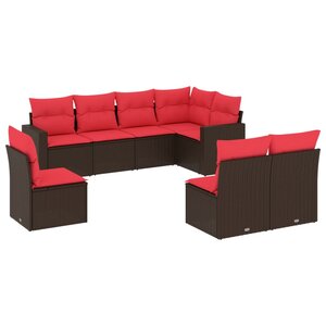 vidaXL Salon de jardin 8 Pièces avec coussins marron résine tressée