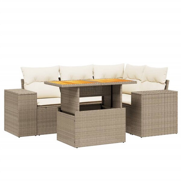 vidaXL Salon de jardin avec coussins 5 Pièces beige résine tressée