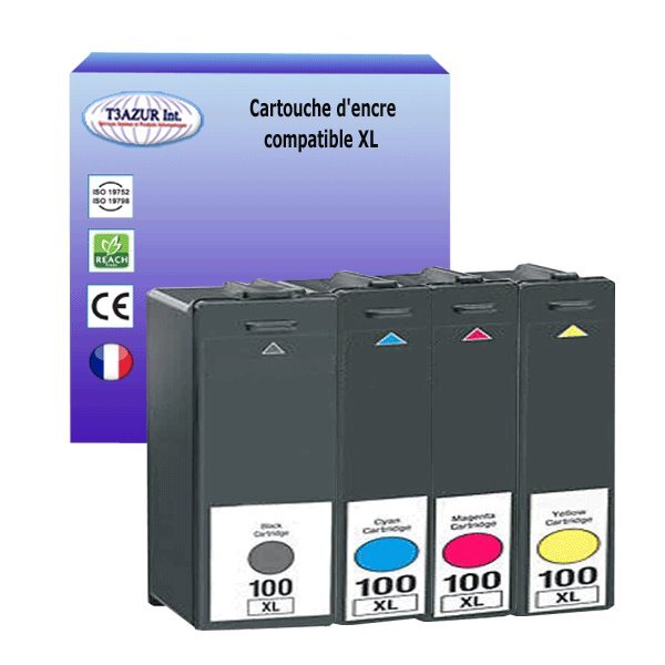 4 Cartouches compatibles avec Lexmark 100XL remplace Lexmark Lexmark Pro 200, 205, 700, 705, 805, 901, 905 - T3AZUR