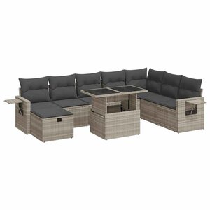 vidaXL Salon de jardin 9 Pièces avec coussins gris clair résine tressée