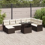 vidaXL Ensemble de canapé de jardin 9 pièces avec coussins Marron Rattan synthétique