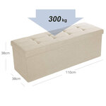 Banc coffre de rangement 110 x 38 x 38 cm pouf pliable grand pour 3 personnes tissu en lin beige 12_0004123