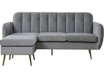 Canapé d'angle réversible en velours "Leonard" - 202 x 80/138 x 92 cm - 3 places - Gris