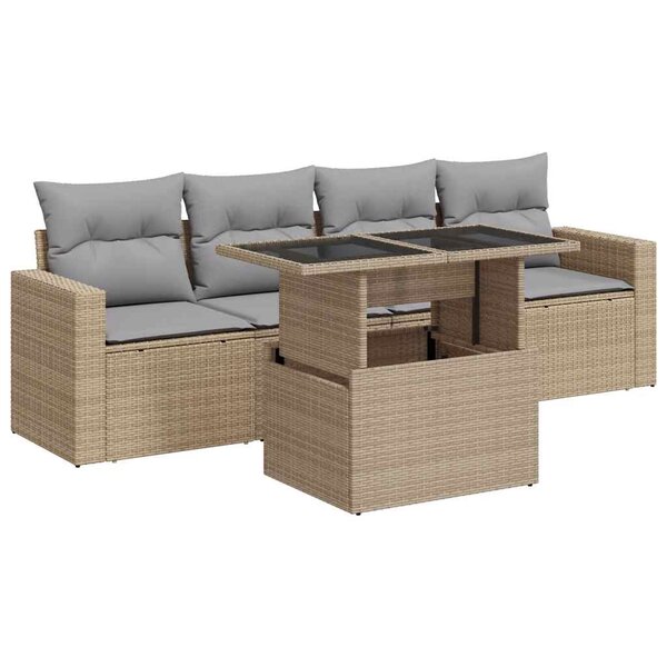 vidaXL Salon de jardin avec coussins 5 Pièces beige résine tressée