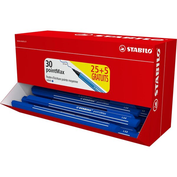 Stylo-feutre, PointMAX, pointe large 0,8 mm en nylon - Bleu  (boîte 30 unités)