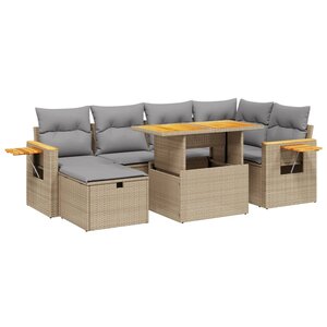 vidaXL Salon de jardin avec coussins 7 Pièces beige résine tressée