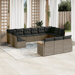 vidaXL Salon de jardin avec coussins 13 Pièces gris résine tressée