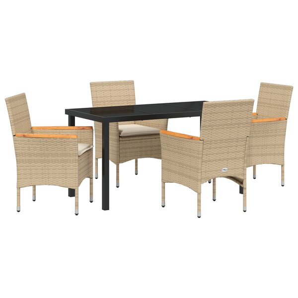 vidaXL Set de jardin 5 pièces avec coussins en poly rotin beige