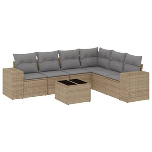 vidaXL Salon de jardin avec coussins 7 Pièces beige résine tressée