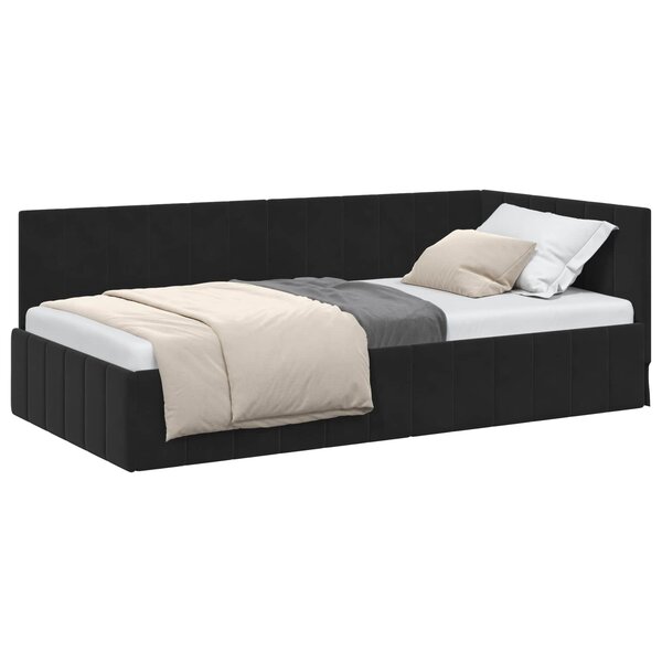 vidaXL Cadre de lit d'angle Noir 90 cm x 200 cm Velours