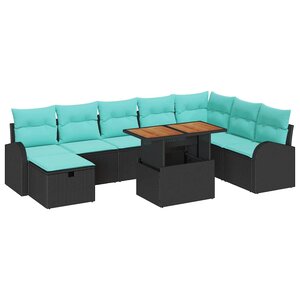 vidaXL Ensemble de canapé de jardin 9 Pièces Noir polyrotin