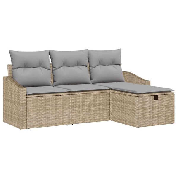 vidaXL Ensemble de canapé de jardin 4 Pièces Beige Poly rotin