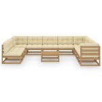vidaXL Salon de jardin 11 Pièces avec coussins Marron miel Bois de pin