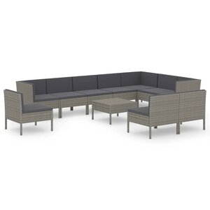 vidaXL Salon de jardin 11 Pièces avec coussins Résine tressée Gris