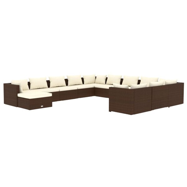 vidaXL Salon de jardin 12 Pièces avec coussins Résine tressée Marron