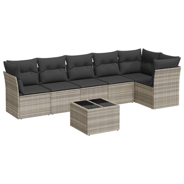 vidaXL Salon de jardin avec coussins 7 Pièces gris clair résine tressée