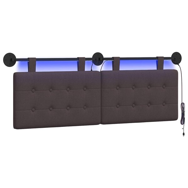 vidaXL Tête de lit suspendue Avec lumière LED Marron foncé Tissu