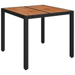 vidaXL Table de jardin dessus en bois Noir 90x90x75 cm Résine tressée