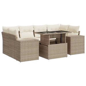 vidaXL Salon de jardin avec coussins 7 Pièces beige résine tressée