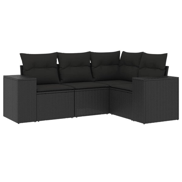 vidaXL Salon de jardin 4 Pièces avec coussins noir résine tressée