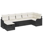 vidaXL Ensemble de canapé de jardin avec coussin 7 Pièces Noir Poly rotin
