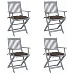 vidaXL Chaises pliables d'extérieur lot de 4 et coussins Bois d'acacia