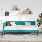 vidaXL Cadre de lit d'angle avec matelas Turquoise 90 x 200 cm Velours