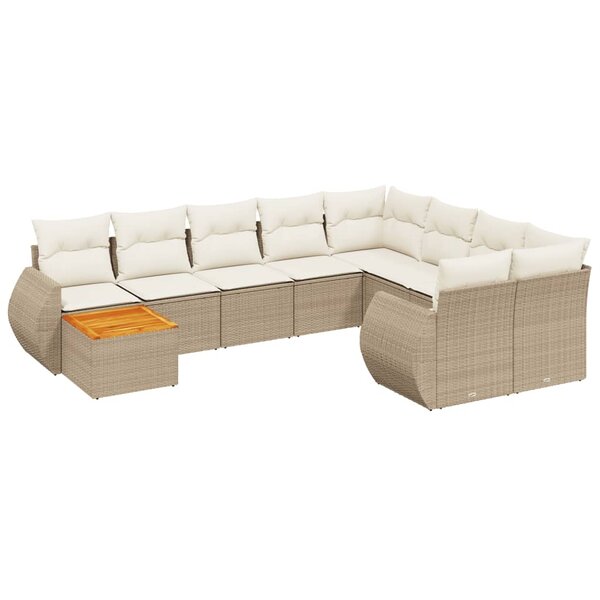 vidaXL Salon de jardin avec coussins 10 Pièces beige résine tressée