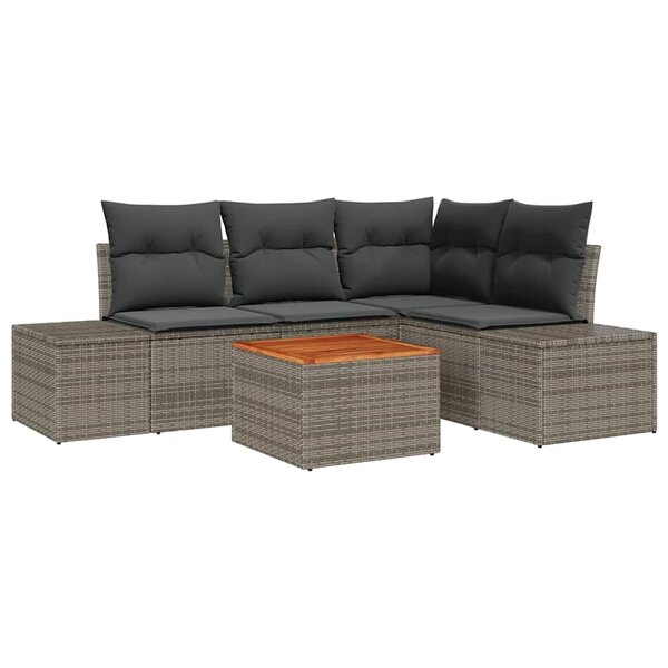 vidaXL Ensemble de canapé de jardin avec coussin 5 Pièces Gris Poly rotin