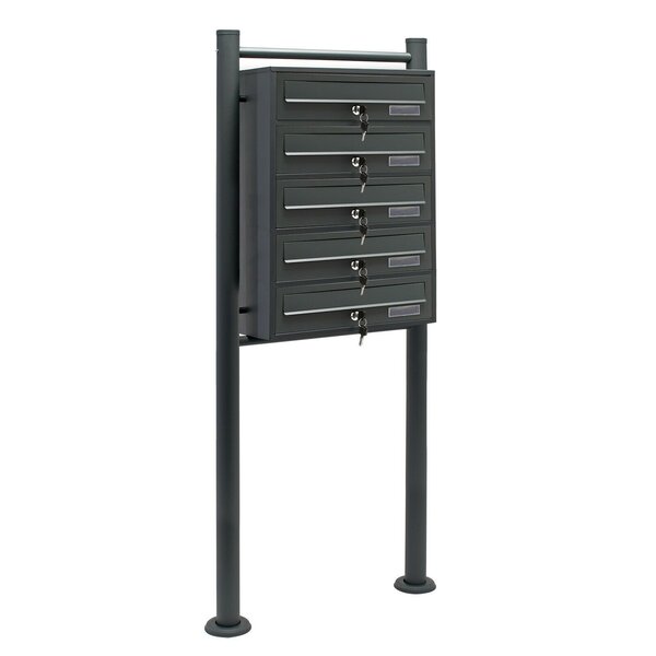 Bloc 5 boites aux lettres 5 compartiments pied de support courrier acier galvanisé anthracite